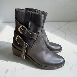 Italian Leather Brown Moto Ankle Boots Gold Buckle EU 38